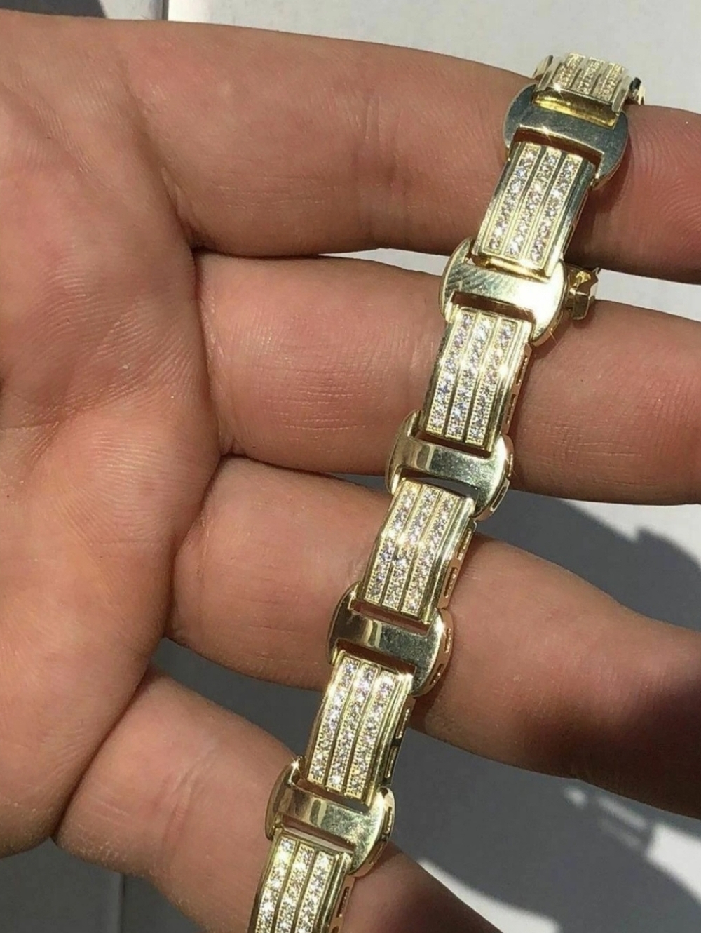 14k Gold Plated 8ct Icy Hip Hop Bracelet Custom NEW - Picture 4 of 7
